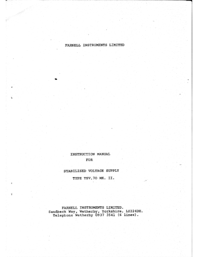 Farnell TSV70 Instruction manual (includes schematics) for the TSV70 Power Supply made by Farnell UK.